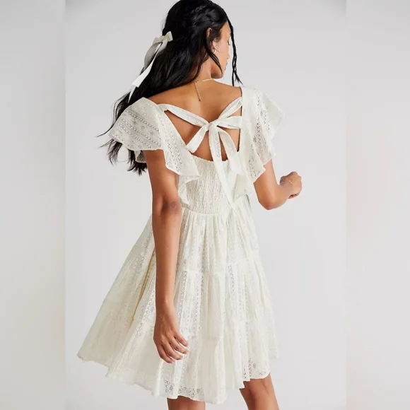 Free People Linen Undone Mini Dress in Ecru Wash NWOT - Picture 2 of 3